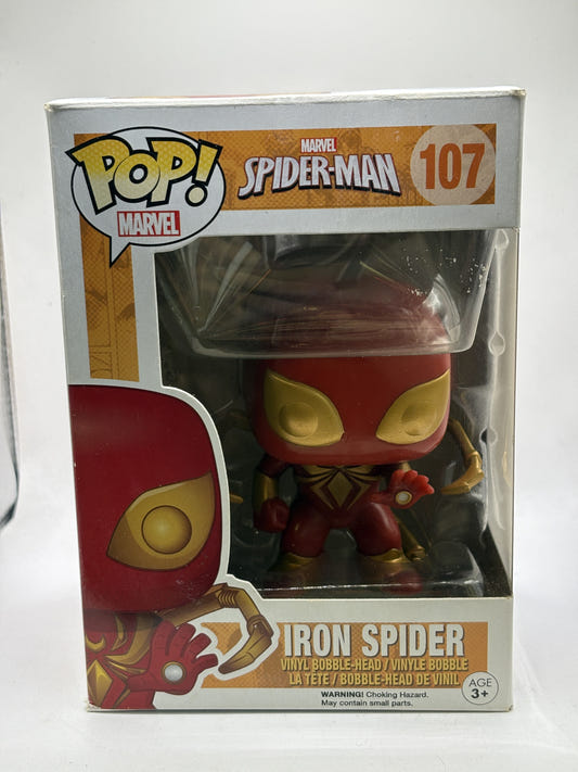 Funko POP! Marvel Spider-Man #107 Iron Spider Bobble-Head - Box DMG — front