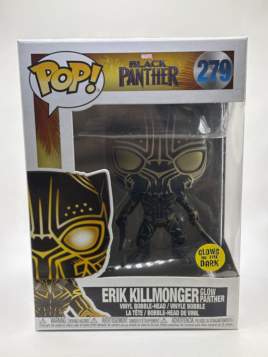 Funko POP! Marvel Black Panther #279 Erik Killmonger Glow Panther Bobble-Head Glow in the Dark - Box DMG — front