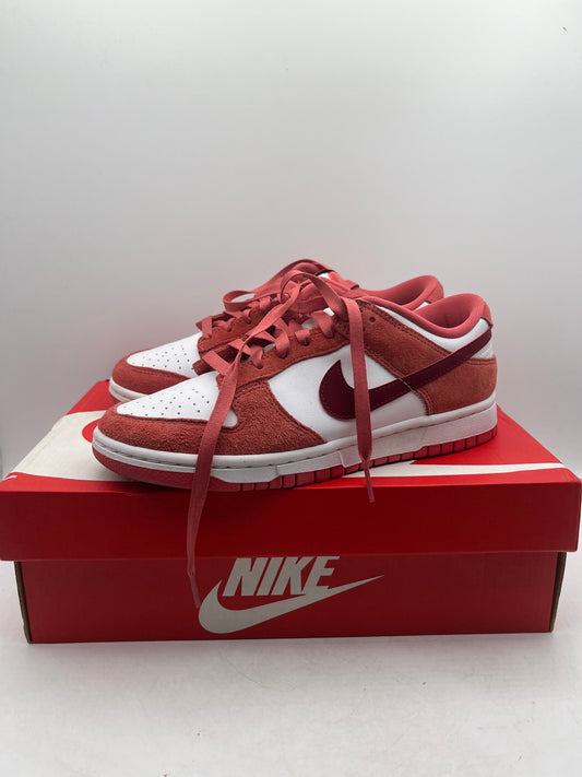 Nike Dunk Low Women's Sneakers Red Suede Leather, Size 8. FQ7056-100 Valentines