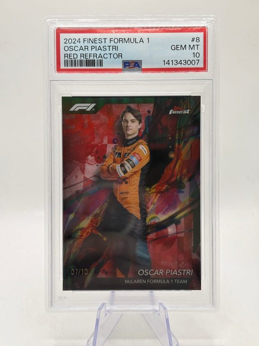 2024 Topps Finest Formula 1 #8 Oscar Piastri Red Refractor 07/10 PSA 10