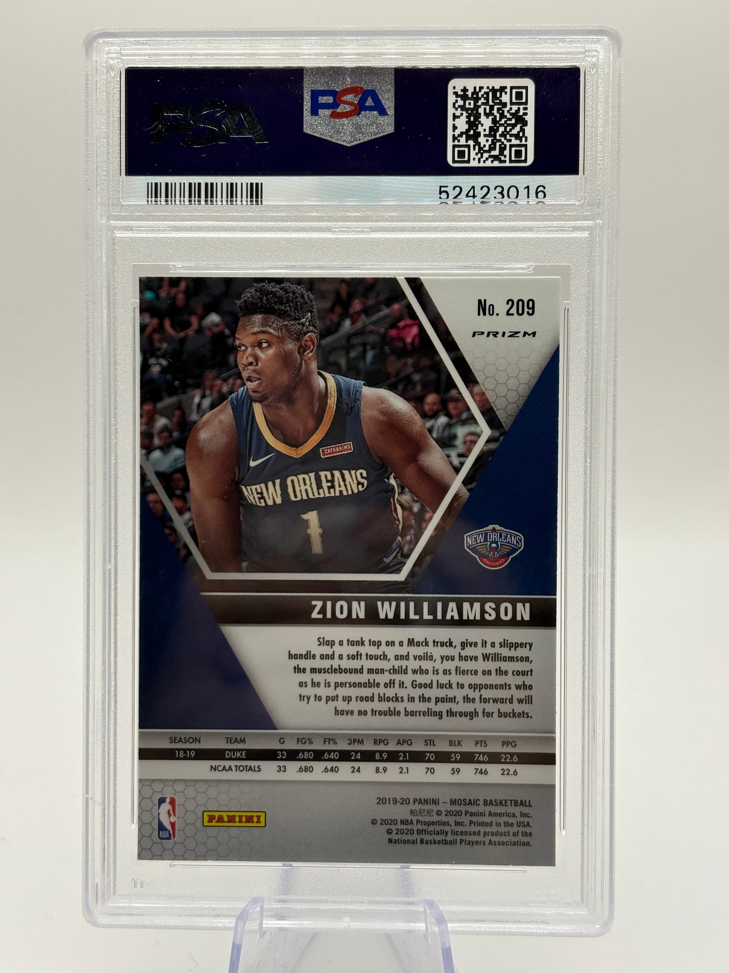 2019 Panini Mosaic Zion Williamson ROOKIE CARD #209 PSA 10 GEM MINT FRENLY BRICKS - Open 7 Days