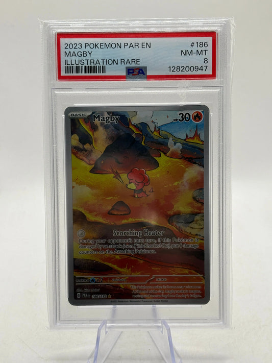 Pokemon TCG Paradox Rift - Magby 186/182 Illustration Rare PSA 8 FRENLY BRICKS - Open 7 Days