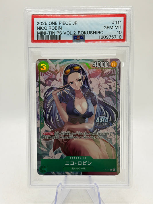One Piece TCG P-111 Nico Robin - Rokushiro (Mini Tin Vol 2) PSA 10 JP