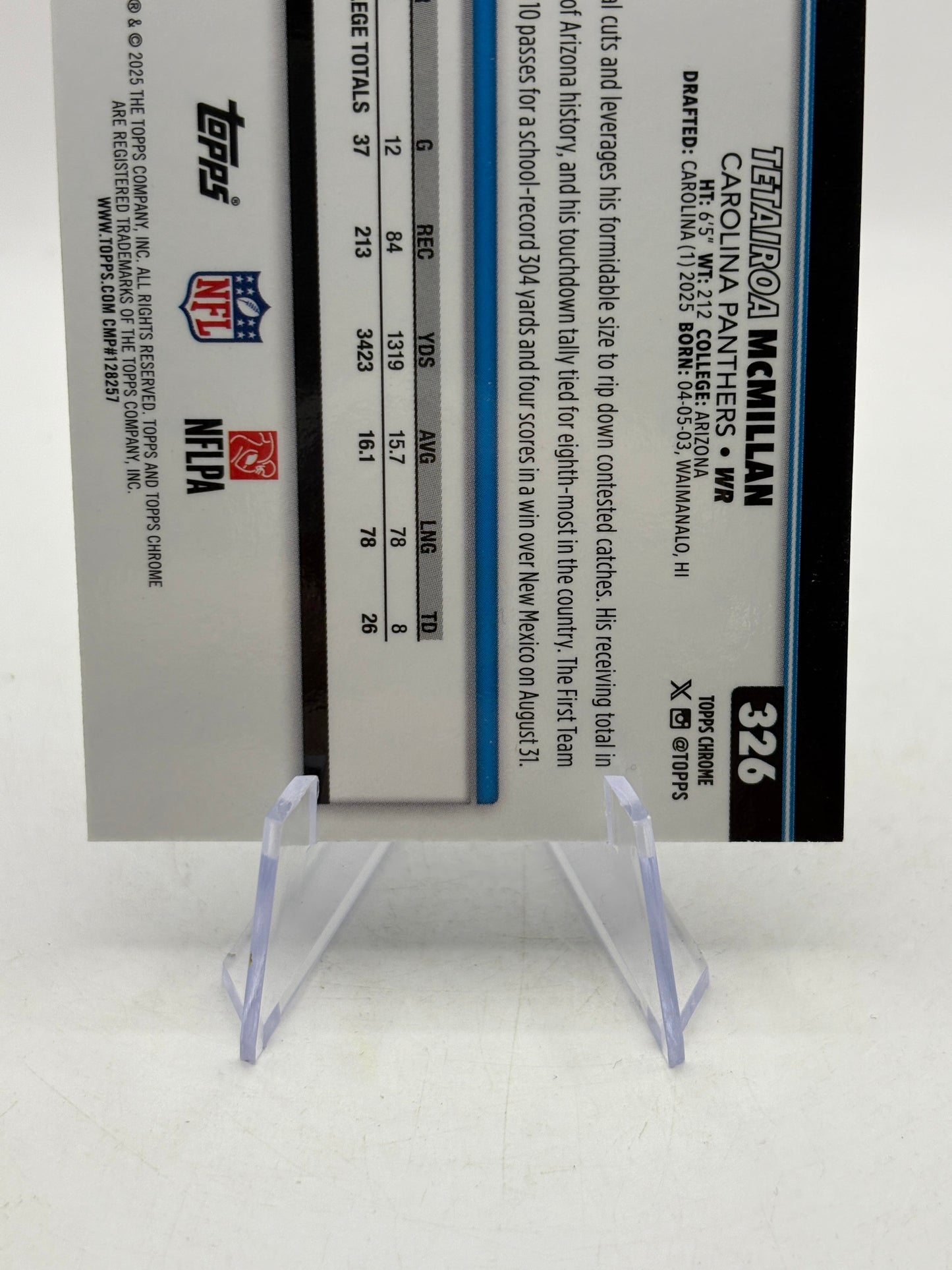 2025 Topps Chrome Football - Tetairoa McMillan Blue Leather /150 Rookie FRENLY BRICKS - Open 7 Days