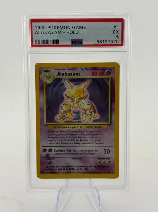 Pokemon TCG 1999 Base Set - Alakazam 1/102 Holo Rare PSA 5 FRENLY BRICKS - Open 7 Days