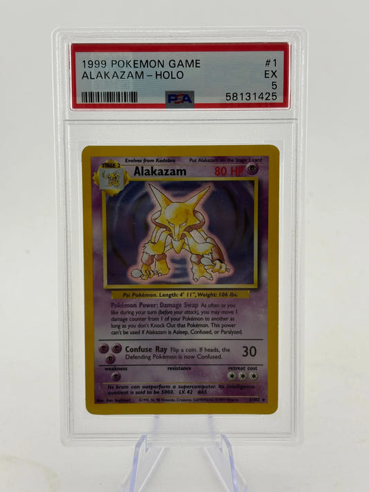 Pokemon TCG 1999 Base Set - Alakazam 1/102 Holo Rare PSA 5 FRENLY BRICKS - Open 7 Days