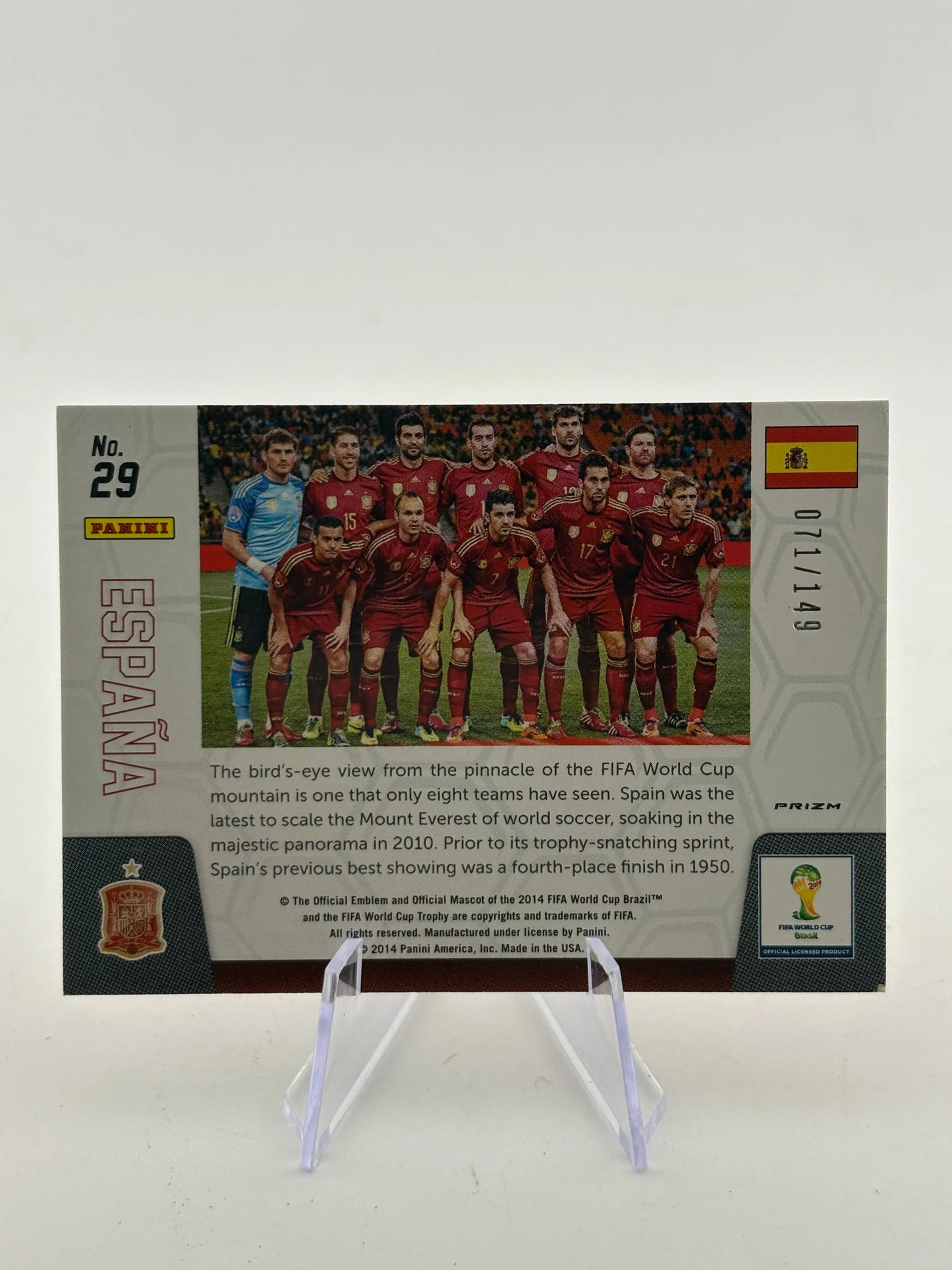2014 Panini Fifa World Cup Brasil - #29 Spain Team Photo “Espana” Red /149 FRENLY BRICKS - Open 7 Days