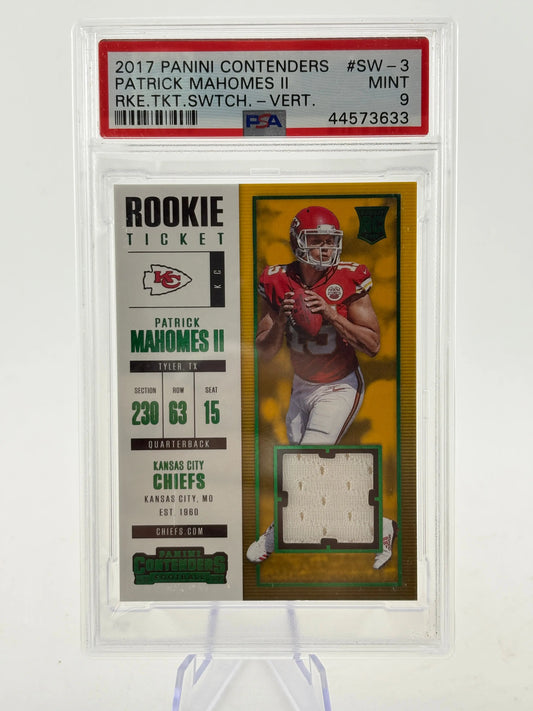 2017 Panini Contenders - Patrick Mahomes II Rookie Ticket Swatch PSA 9 Mint FRENLY BRICKS - Open 7 Days