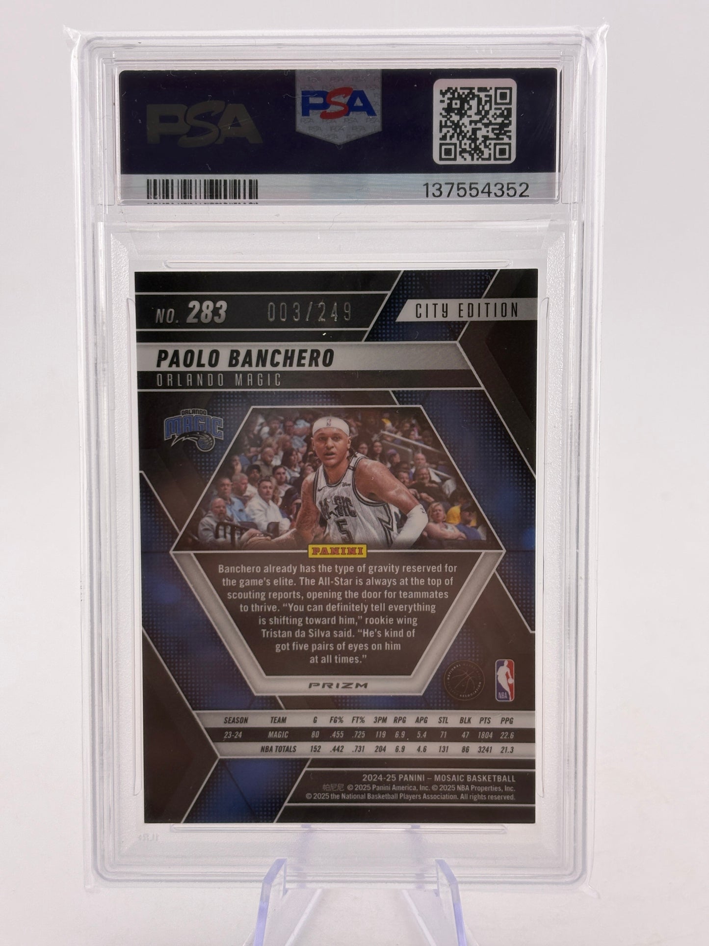 2024 Mosaic #283 Paolo Banchero /249 Orange City Edition PSA 9 FRENLY BRICKS - Open 7 Days