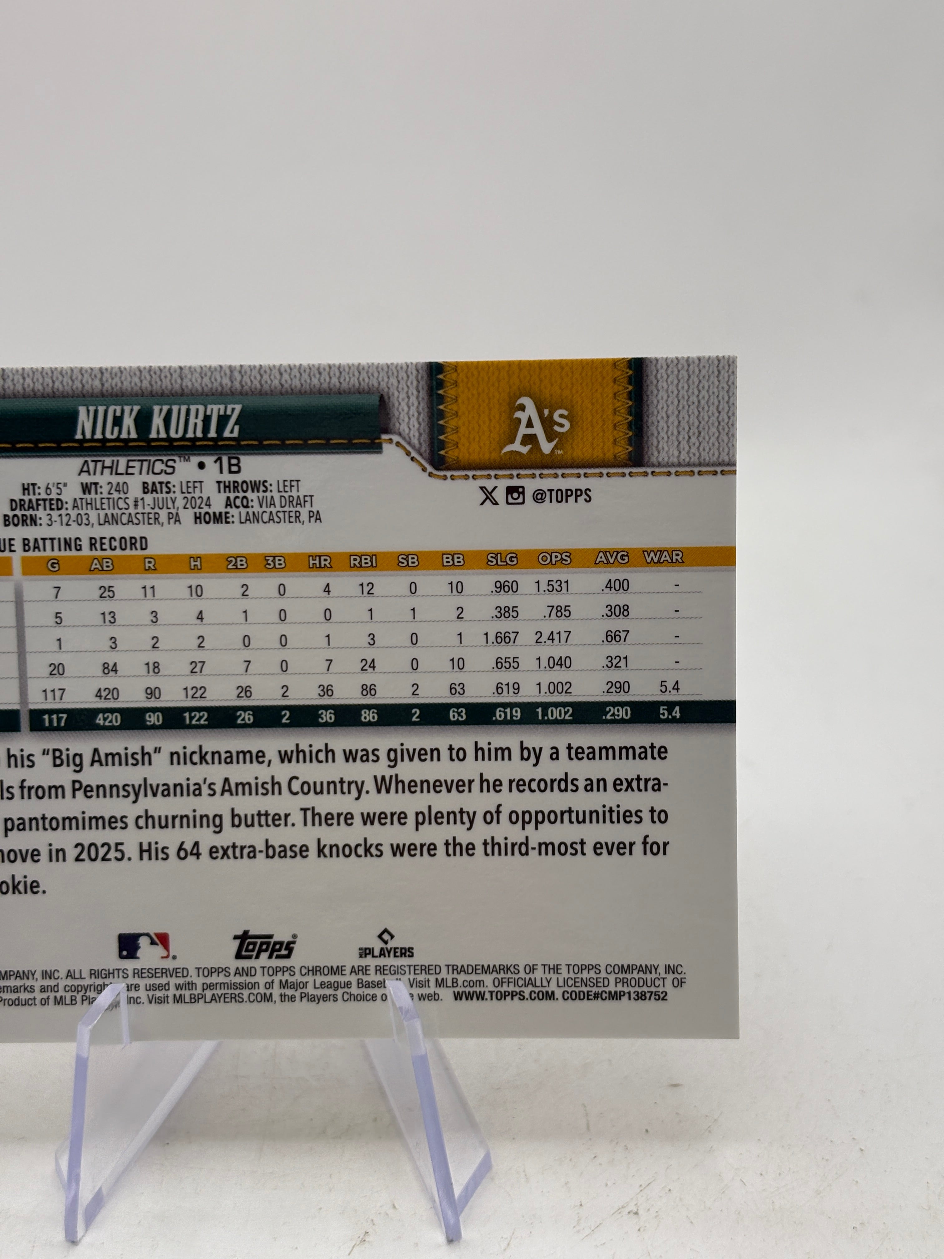 2026 Topps Chrome Nick Kurtz Image Variation Gold /50 #250 Athletics