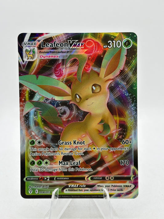 Pokemon TCG Evolving Skies - Leafeon Vmax 008/203 Full Art LP FRENLY BRICKS - Open 7 Days