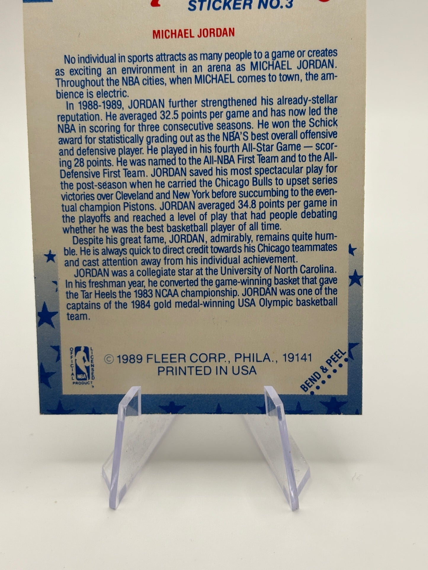 1989-90 Fleer Basketball #3 Michael Jordan '89 All-Stars Sticker Bulls HOF FRENLY BRICKS - Open 7 Days
