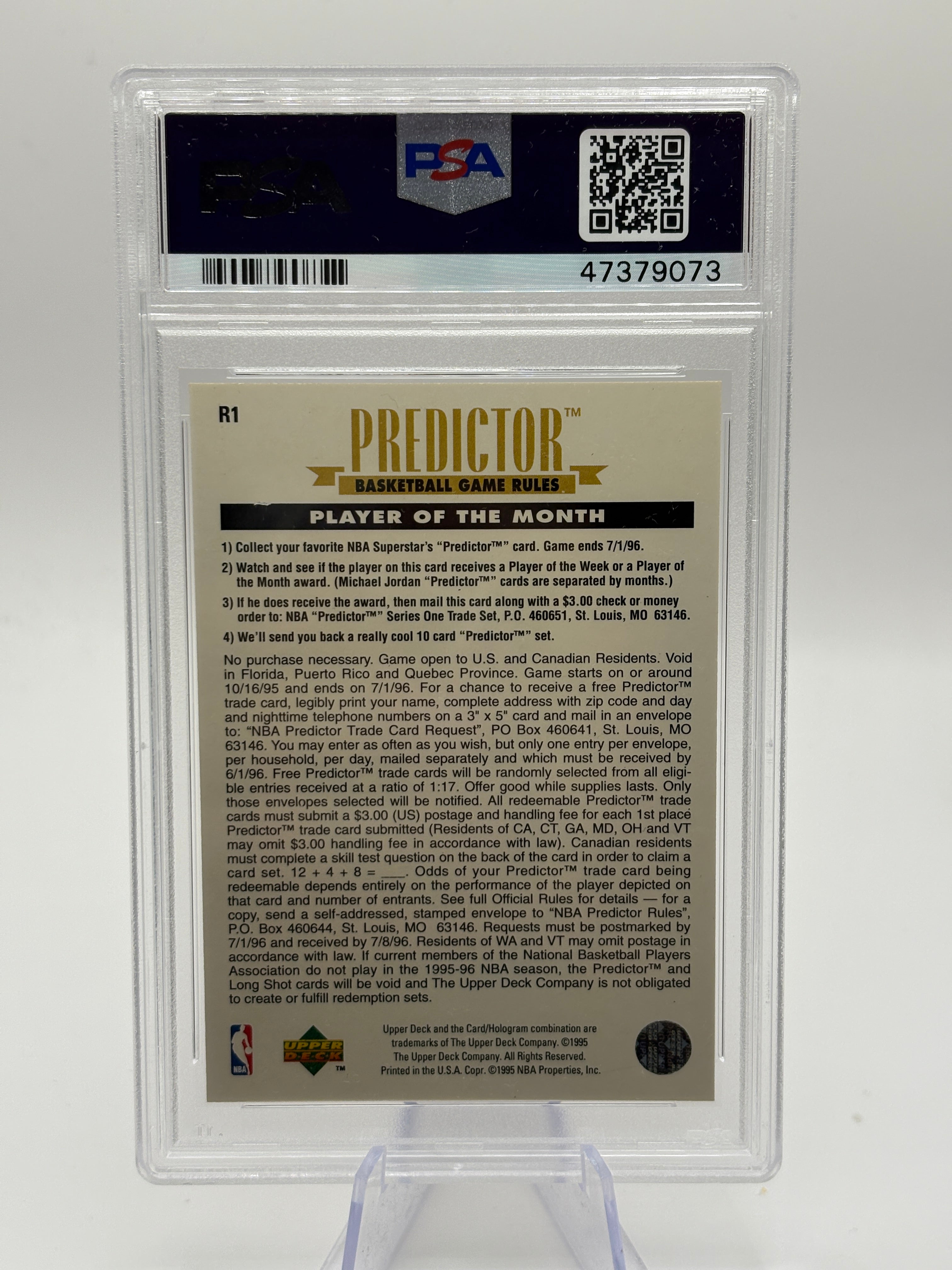 1995 UPPER DECK PREDICTOR PLAYER OF THE MONTH REDEMPTION MICHAEL JORDAN PSA 7 FRENLY BRICKS - Open 7 Days