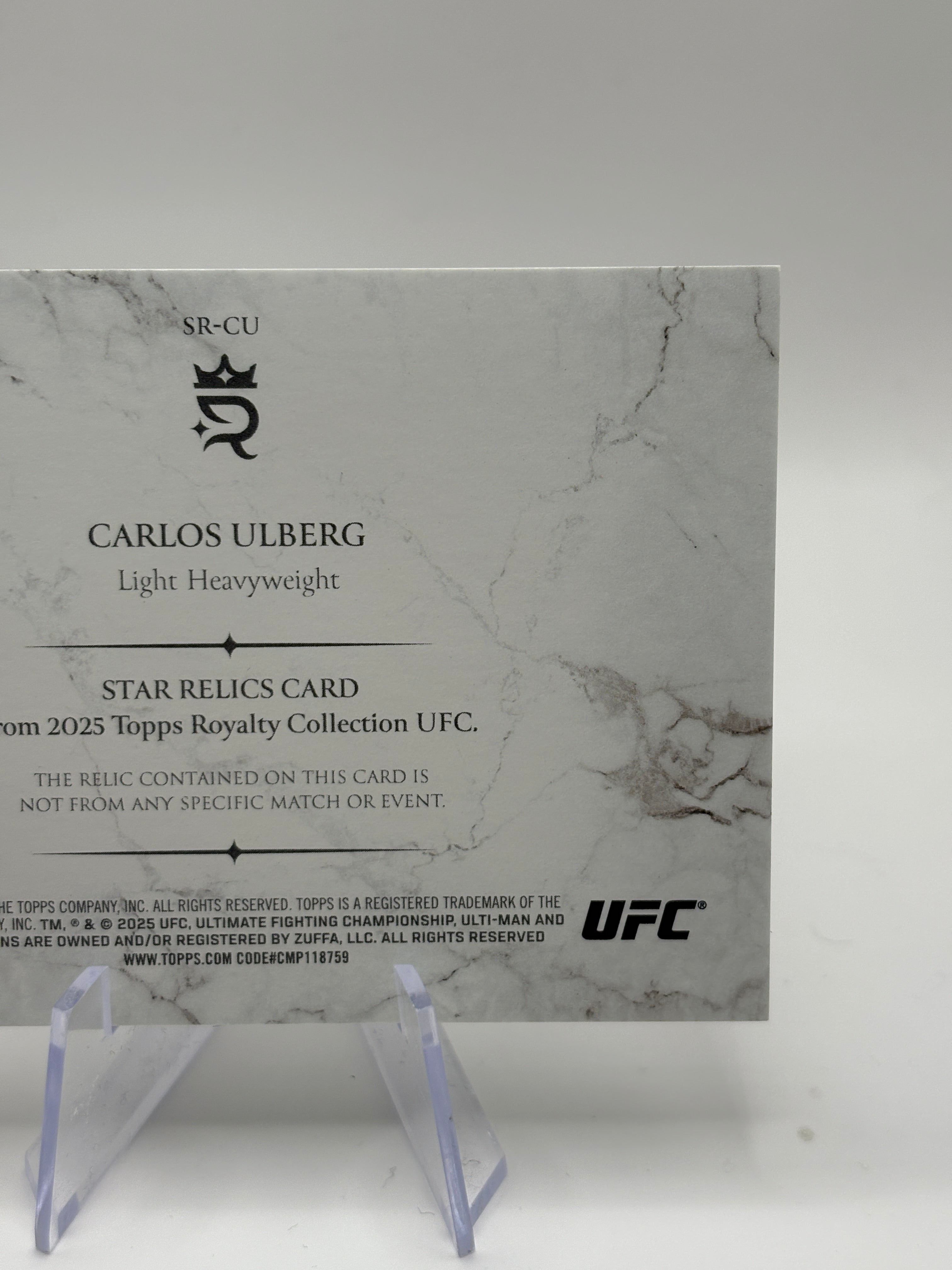 Carlos Ulberg 2025 Topps Royalty UFC Star Relic /99 Patch FRENLY BRICKS - Open 7 Days