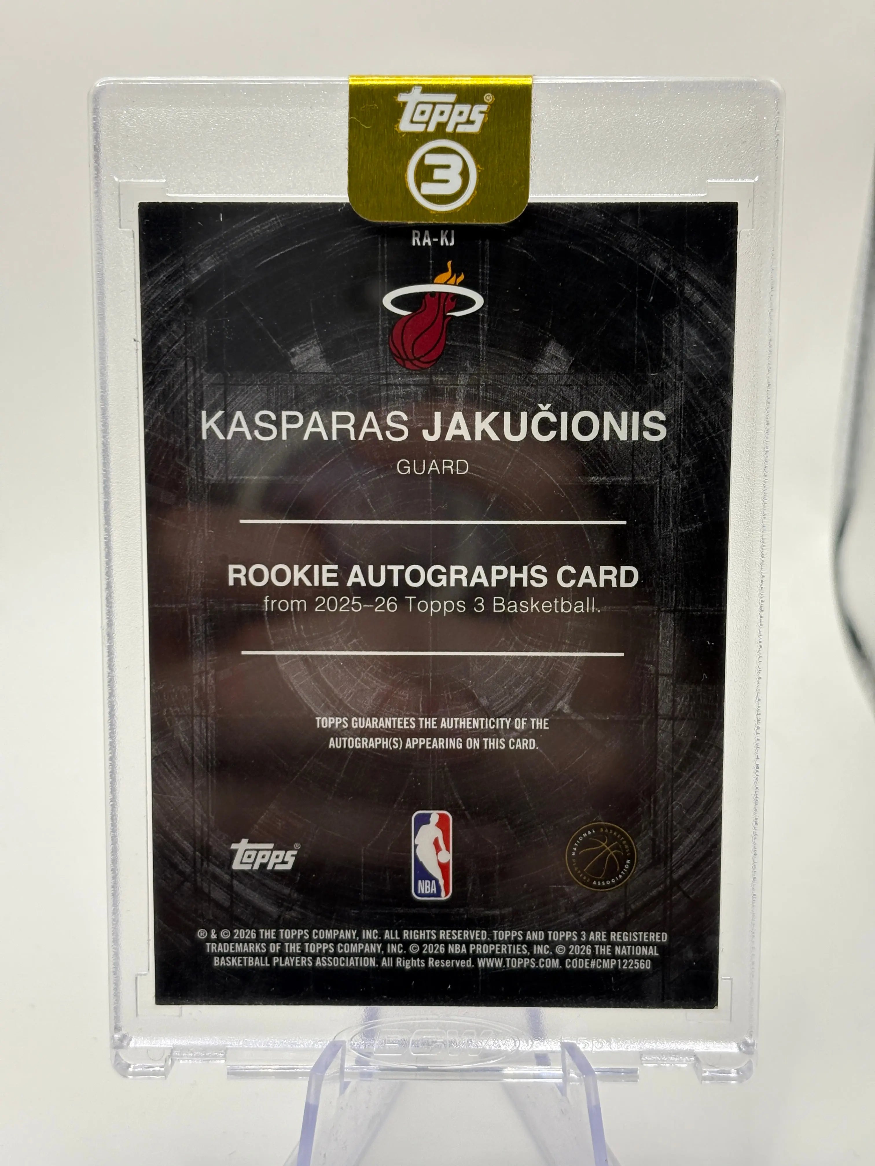 KASPARAS JAKUCIONIS 2025/26 TOPPS 3 RC ROOKIE BLUE AUTOGRAPH HEAT AUTO SP #12/15 FRENLY BRICKS - Open 7 Days
