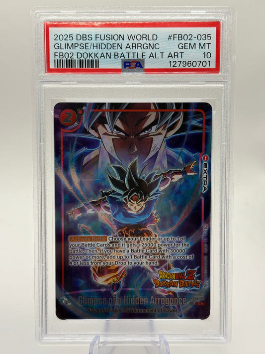 Glimpse of a Hidden Arrogance FB02-035 Dragon Ball Dokkan Battle Alt Art PSA 10 FRENLY BRICKS - Open 7 Days