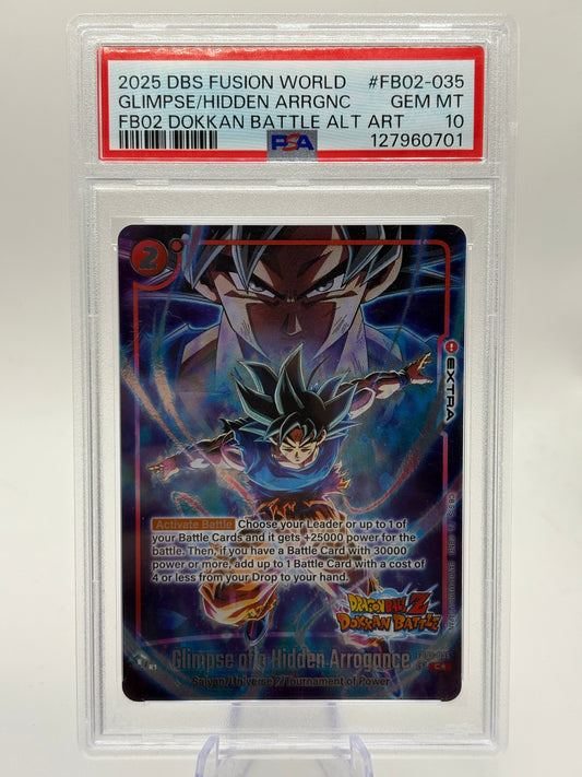Glimpse of a Hidden Arrogance FB02-035 Dragon Ball Dokkan Battle Alt Art PSA 10 FRENLY BRICKS - Open 7 Days