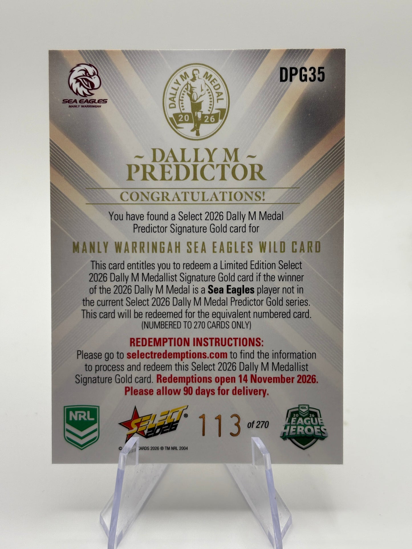 2026 Select Dally M Predictor Manly Wild Card /270 FRENLY BRICKS - Open 7 Days