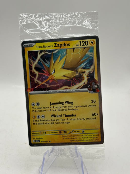 Pokemon TCG Destined Rivals - Team Rockets Zapdos 070/182 EB Games Stamp FRENLY BRICKS - Open 7 Days