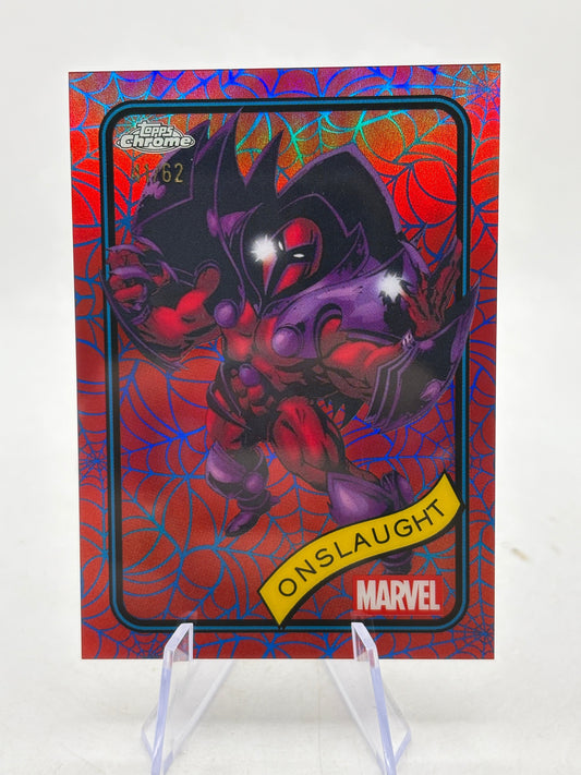 2025 Topps Chrome Marvel Onslaught Blue & Red Spider Web Refractor /62 FRENLY BRICKS - Open 7 Days