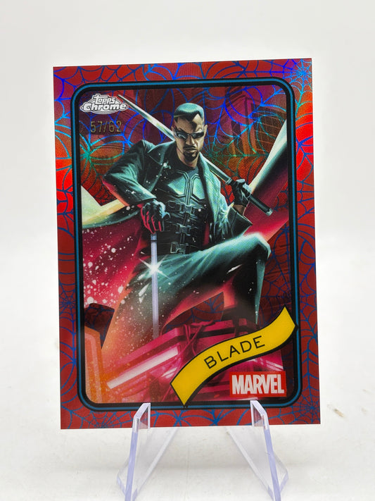 2025 Topps Chrome Marvel Blue and Red Spider Web Refractors #126 Blade /62 FRENLY BRICKS - Open 7 Days