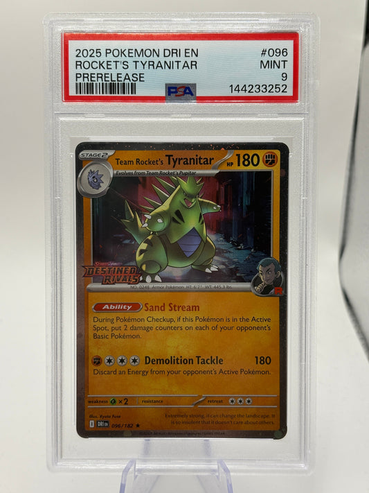PSA 9 Team Rocket's Tyranitar 096/182 Pre-Release Destined Rivals Pokemon FRENLY BRICKS - Open 7 Days