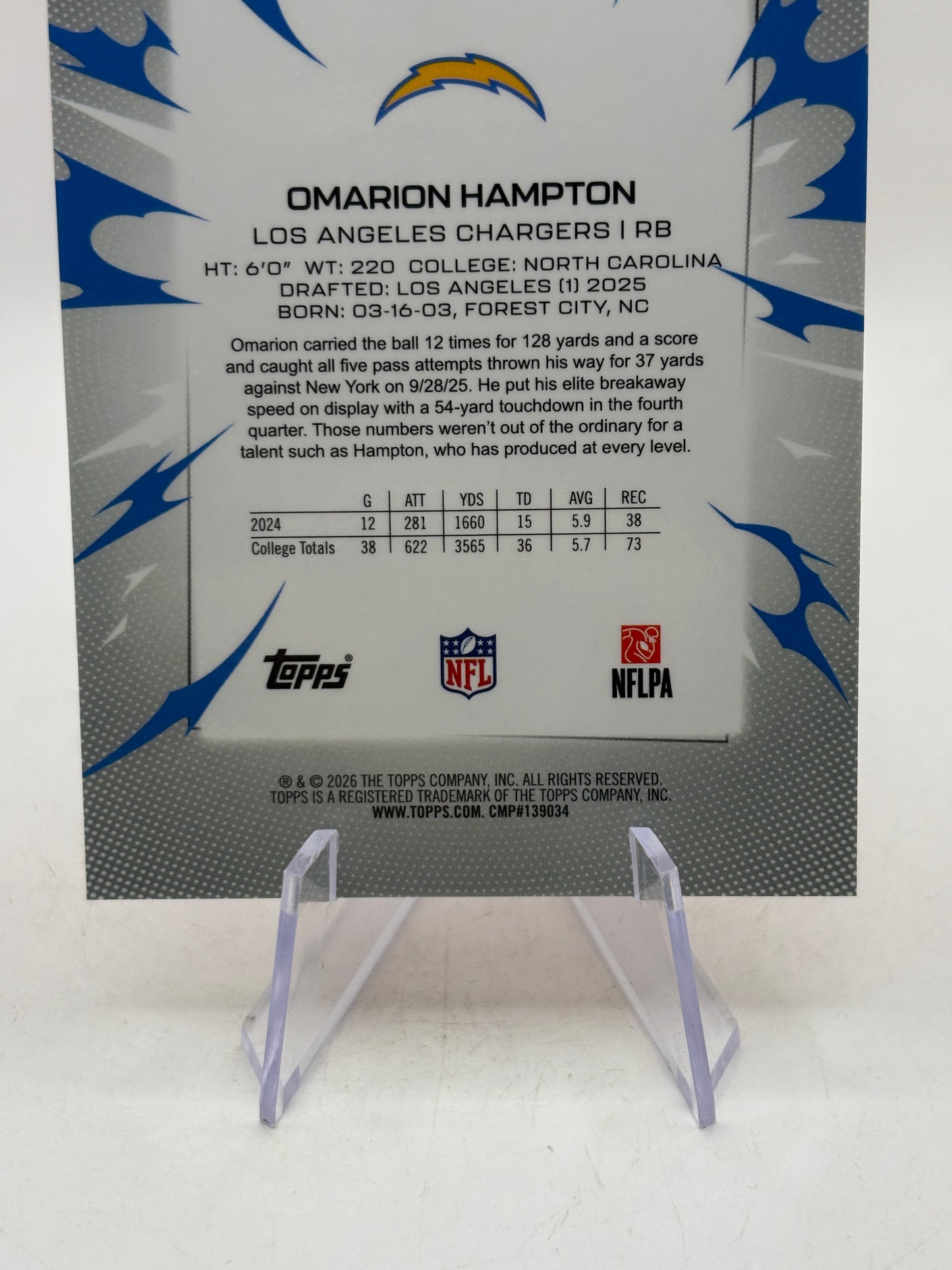 Topps 2025 Omarion Hampton Los Angeles Chargers #150 RC /25 Ray Wave