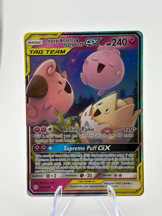 Pokemon TCG Sun Moon Cosmic Eclipse - Togepi & Cleffa & Igglybuff GX Tag Team 143/236 MP FRENLY BRICKS - Open 7 Days
