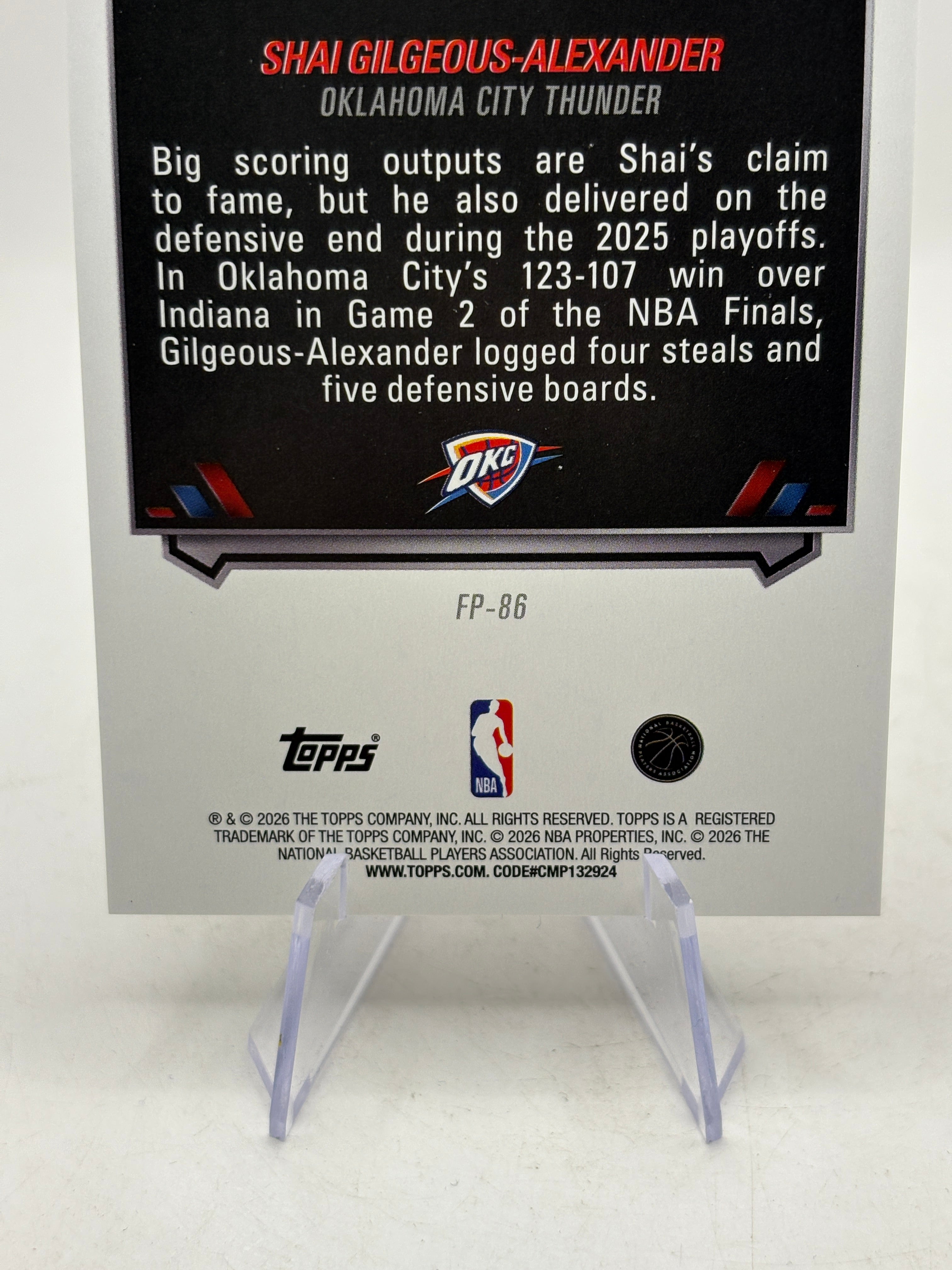 2025-26 Topps Hoops Finals Pursuit Shai Gilgeous-Alexander #FP-86 SP FRENLY BRICKS - Open 7 Days