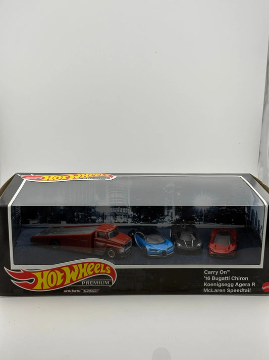 Hot Wheels Premium Carry On 4 Car Set Bugatti McLaren FRENLY BRICKS - Open 7 Days