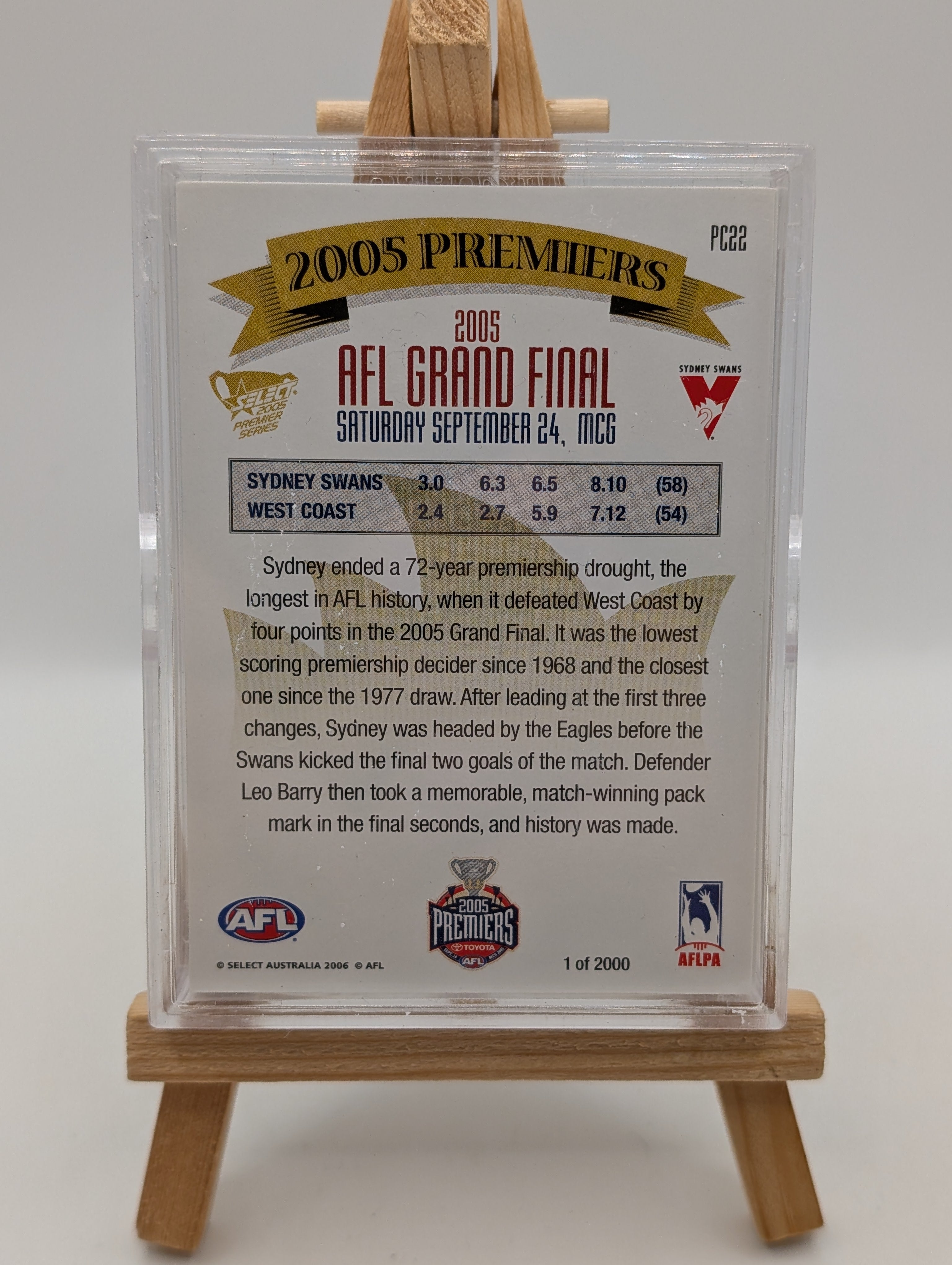 2005 AFL Sydney Swans Premiers Card Set Limited Edition FRENLY BRICKS - Open 7 Days