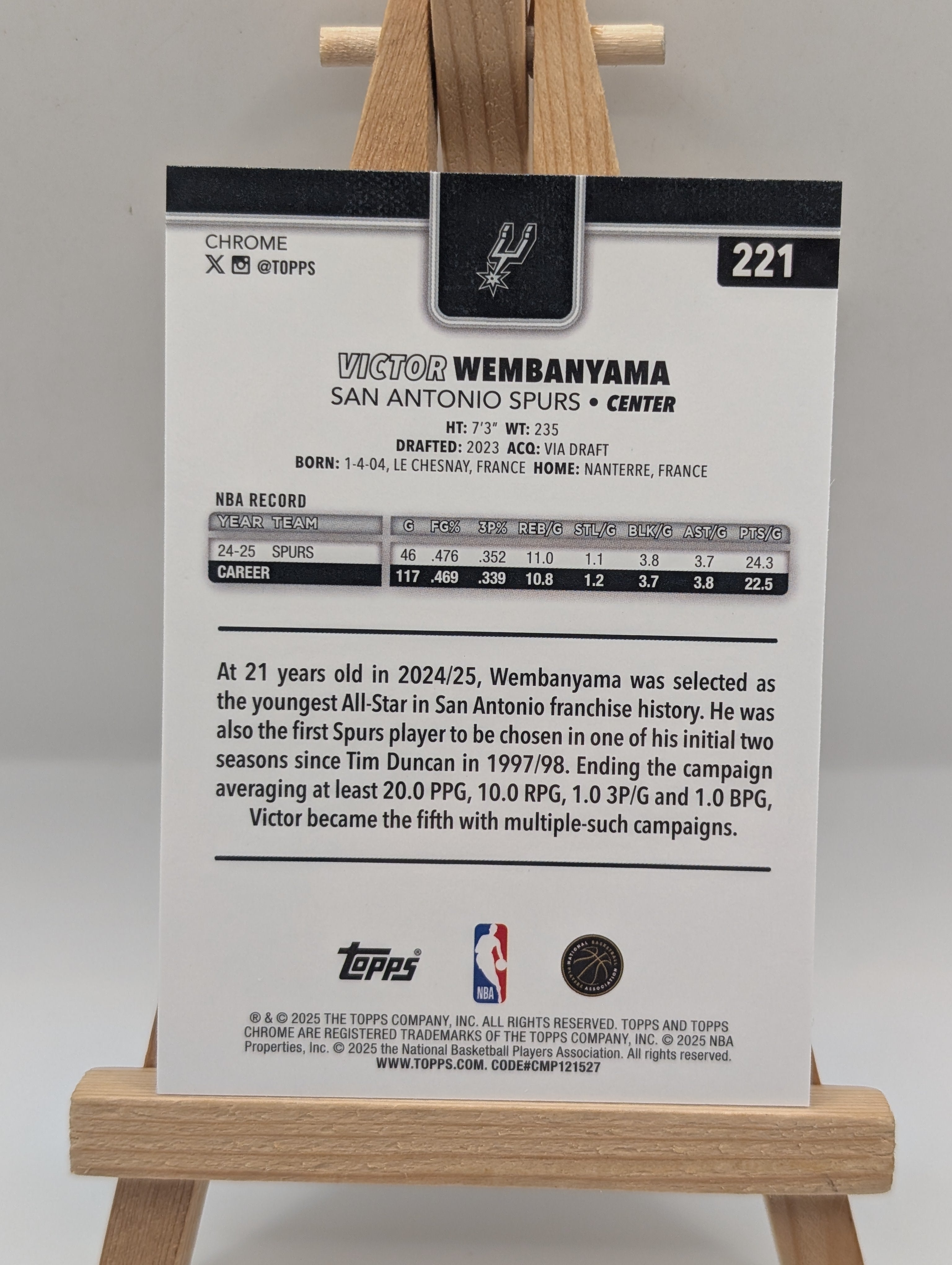 2025-26 Topps Chrome Victor Wembanyama #221 Silver Refractor Spurs FRENLY BRICKS - Open 7 Days