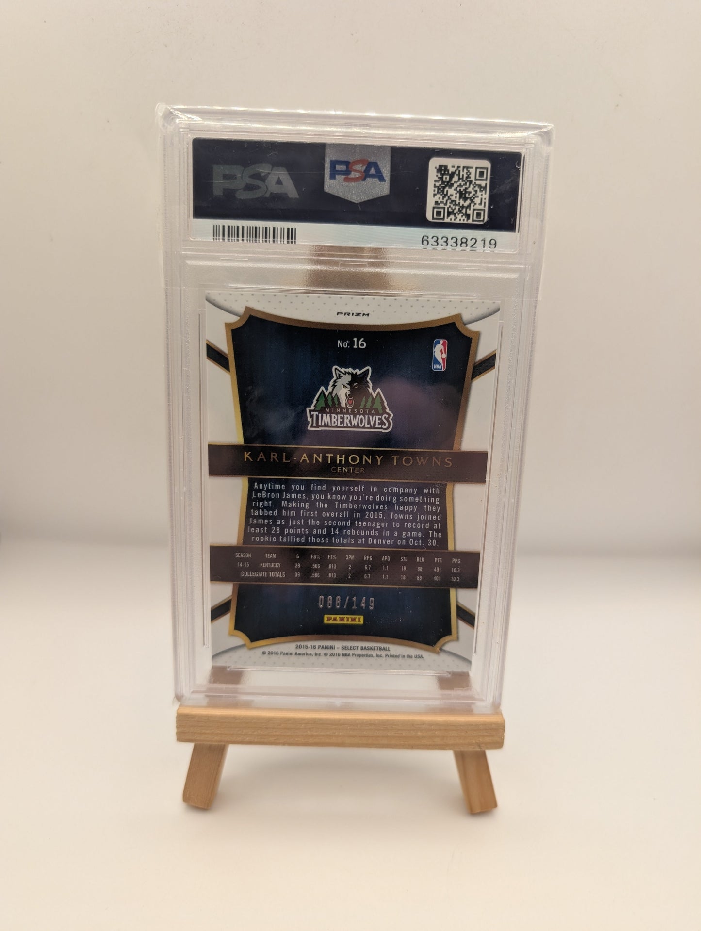 2015-16 Panini Select-Concourse Karl-Anthony Towns #16 Red Prizm /149 PSA 10 RC FRENLY BRICKS - Open 7 Days