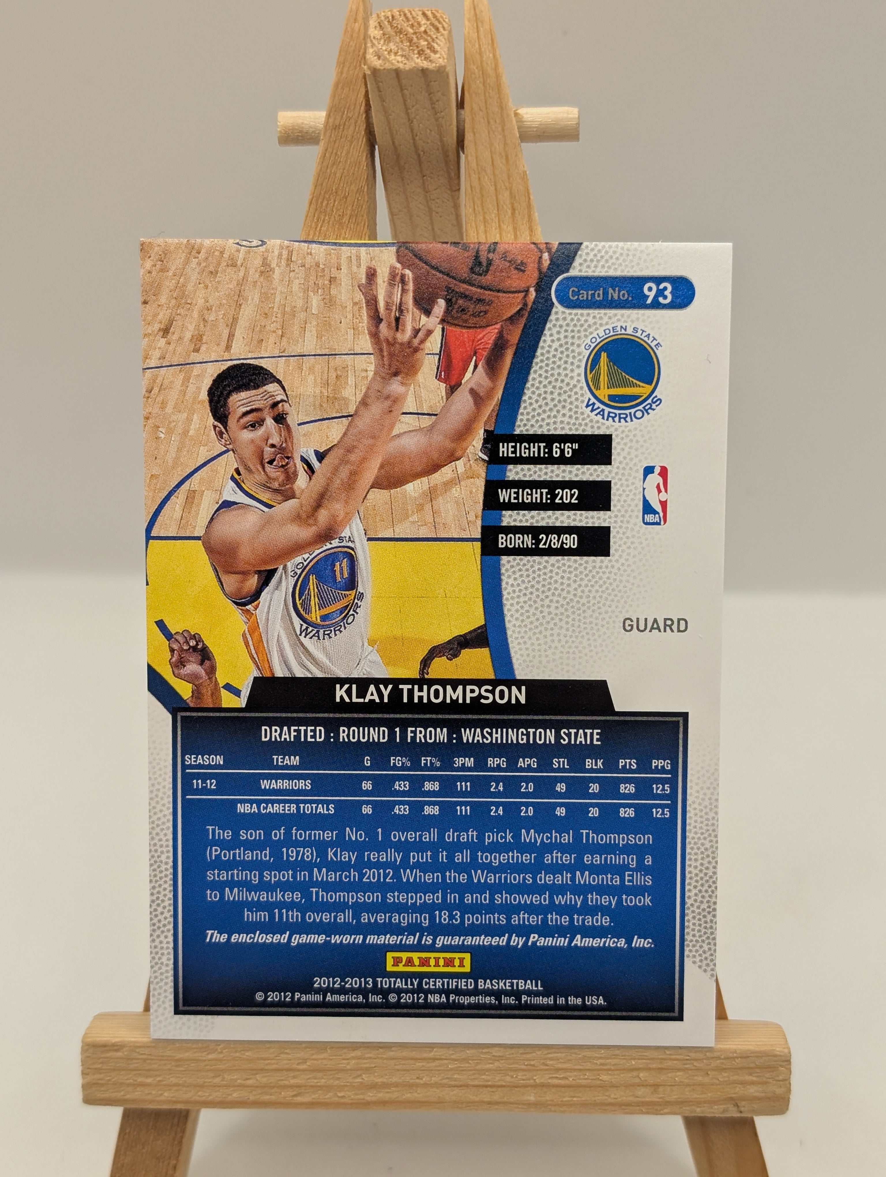 Klay Thompson 2012-13 Totally Certified Basketball Game Worn Patch FRENLY BRICKS - Open 7 Days