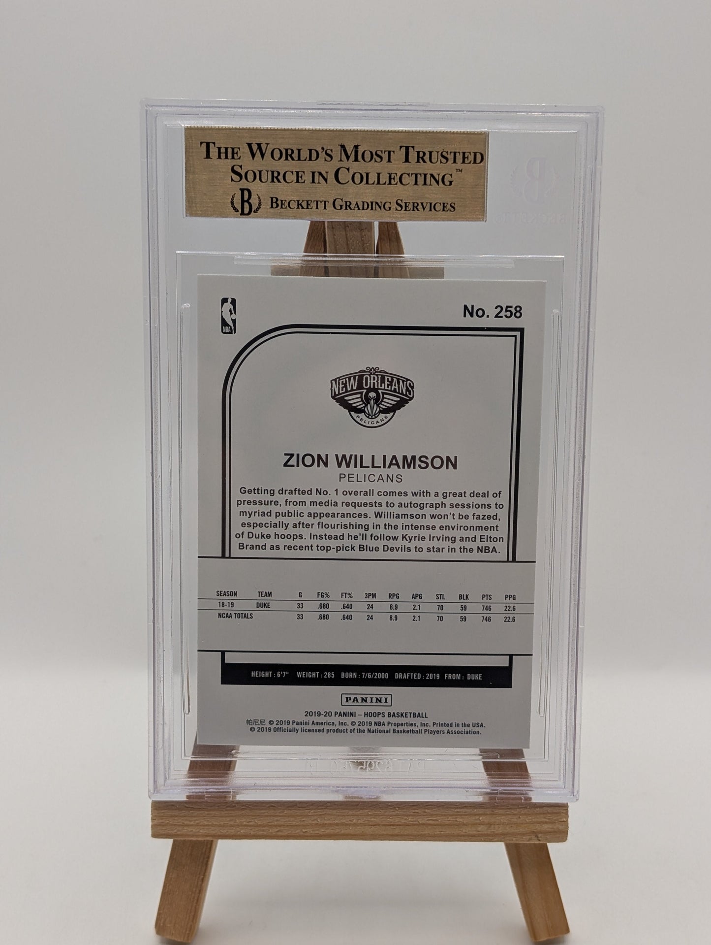 ZION WILLIAMSON #258
2019 PANINI HOOPS Neon Green BGS 9.5 Rookie FRENLY BRICKS - Open 7 Days