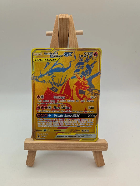 Reshiram & Charizard GX - Pokemon Tag Team Black Star Promo FA GOLD #SM247 FRENLY BRICKS - Open 7 Days
