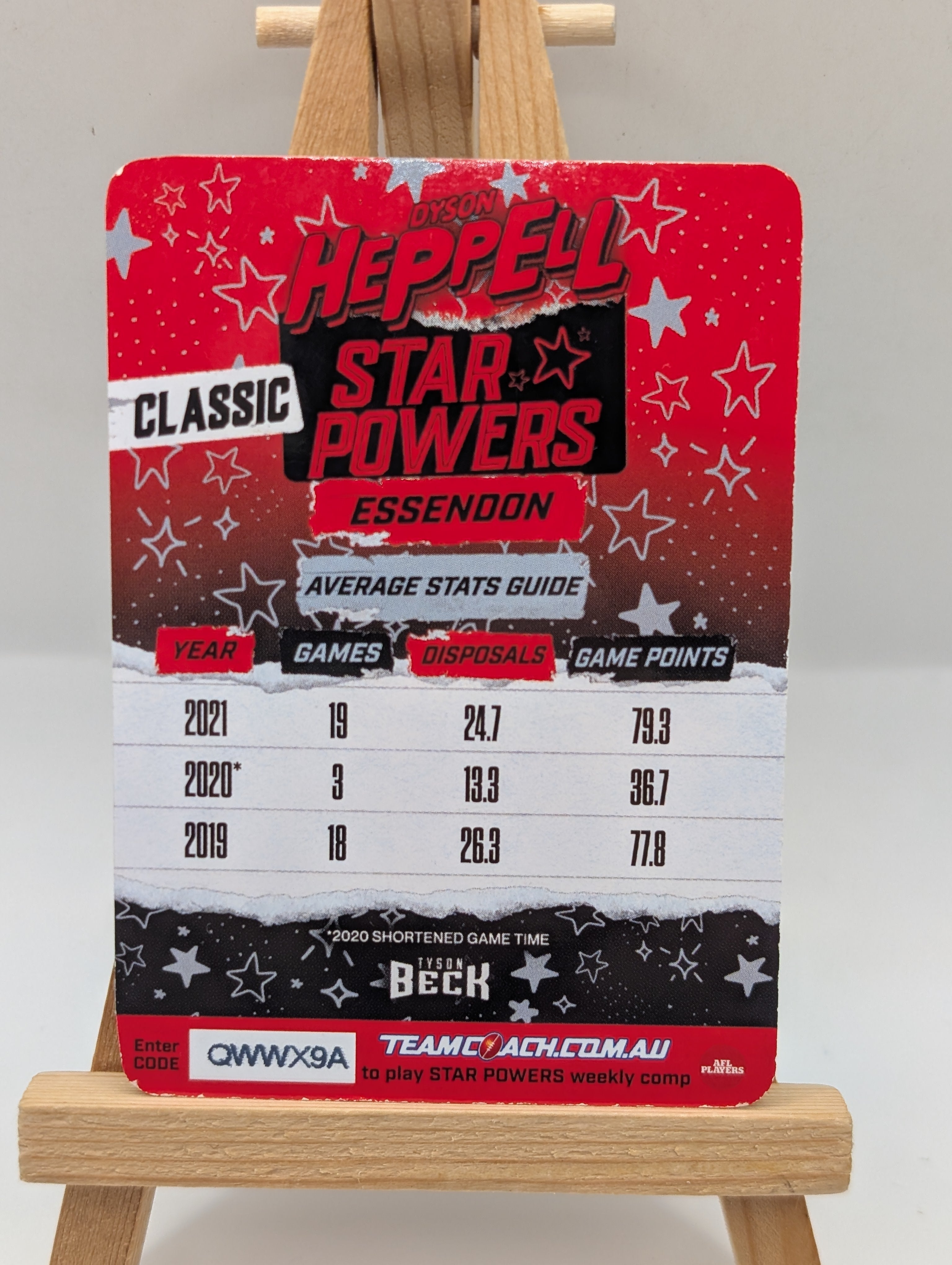 2022 Teamcoach Neon Star Powers - DYSON HEPPELL SP-24 Essendon FRENLY BRICKS - Open 7 Days