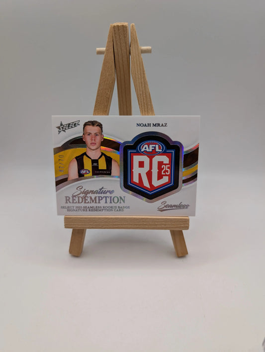 Noah Mraz Rookie Badge Signature Redemption Seamless AFL Select /70 FRENLY BRICKS - Open 7 Days