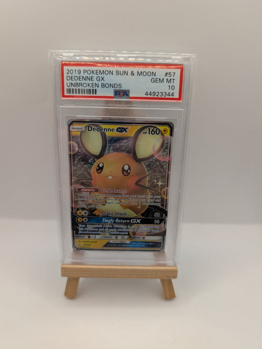 2019 Pokemon SM Unbroken Bonds Dedenne Holo #57/214 PSA 10 FRENLY BRICKS - Open 7 Days