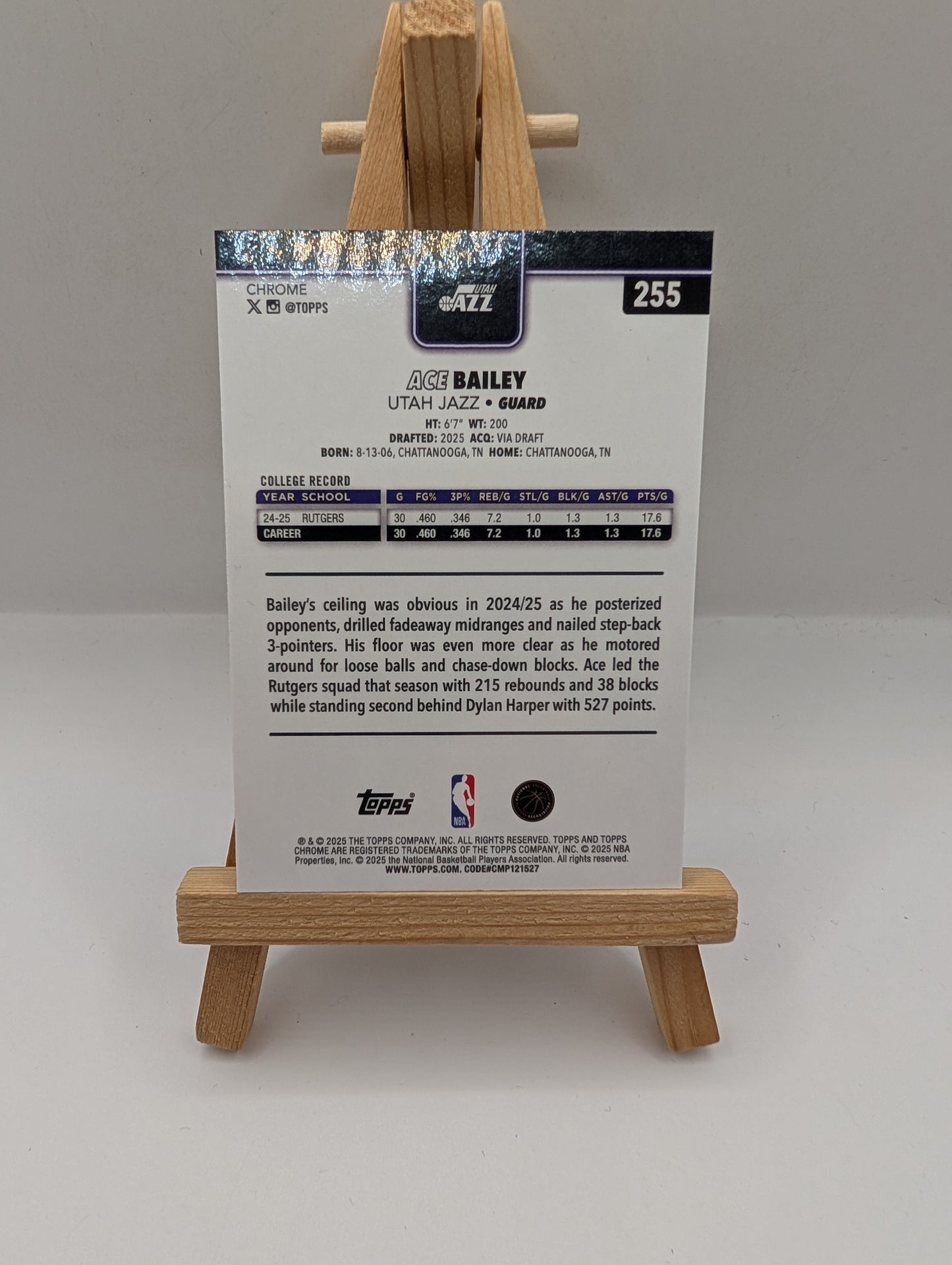 Topps Chrome Ace Bailey Rookie X-Fractor Utah Jazz Card #255 2025-26 FRENLY BRICKS - Open 7 Days