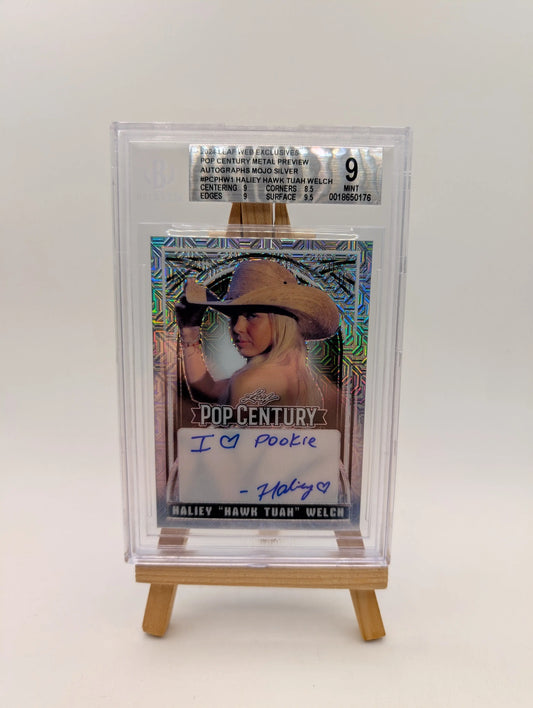Haliey "Hawk Tuah" Welch 2024 Leaf #HW1 Kaleido Silver /30 Auto BGS 9 FRENLY BRICKS - Open 7 Days