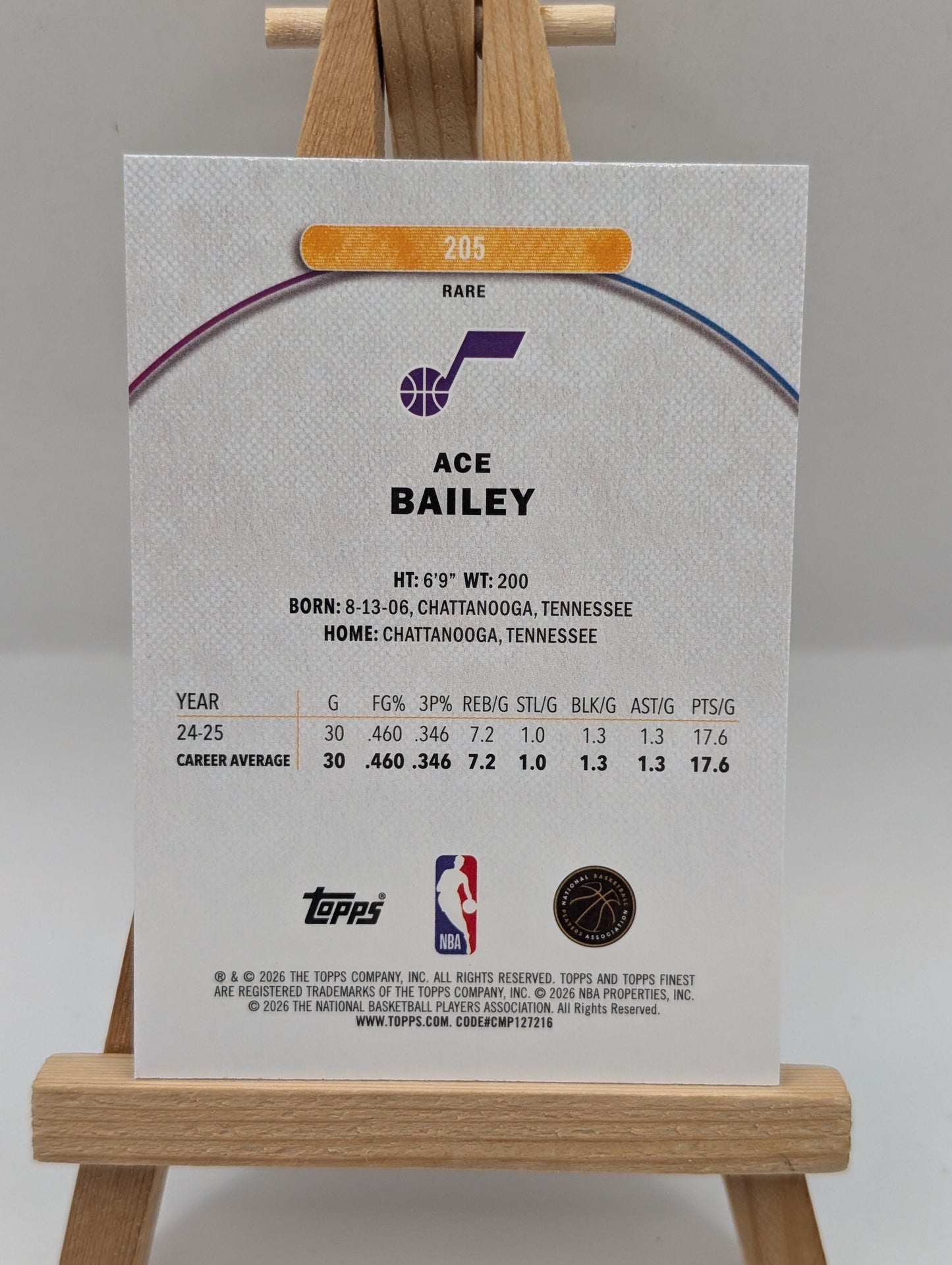 2025-26 Topps Finest Ace Bailey #205 Rare Purple X-Fractor Rookie RC Jazz /75 FRENLY BRICKS - Open 7 Days