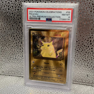 Gold Pikachu #58 Metal Celebrations UPC Promo Pokemon Card PSA8 25th Anniversary FRENLY BRICKS - Open 7 Days