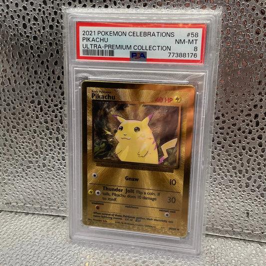 Gold Pikachu #58 Metal Celebrations UPC Promo Pokemon Card PSA8 25th Anniversary FRENLY BRICKS - Open 7 Days