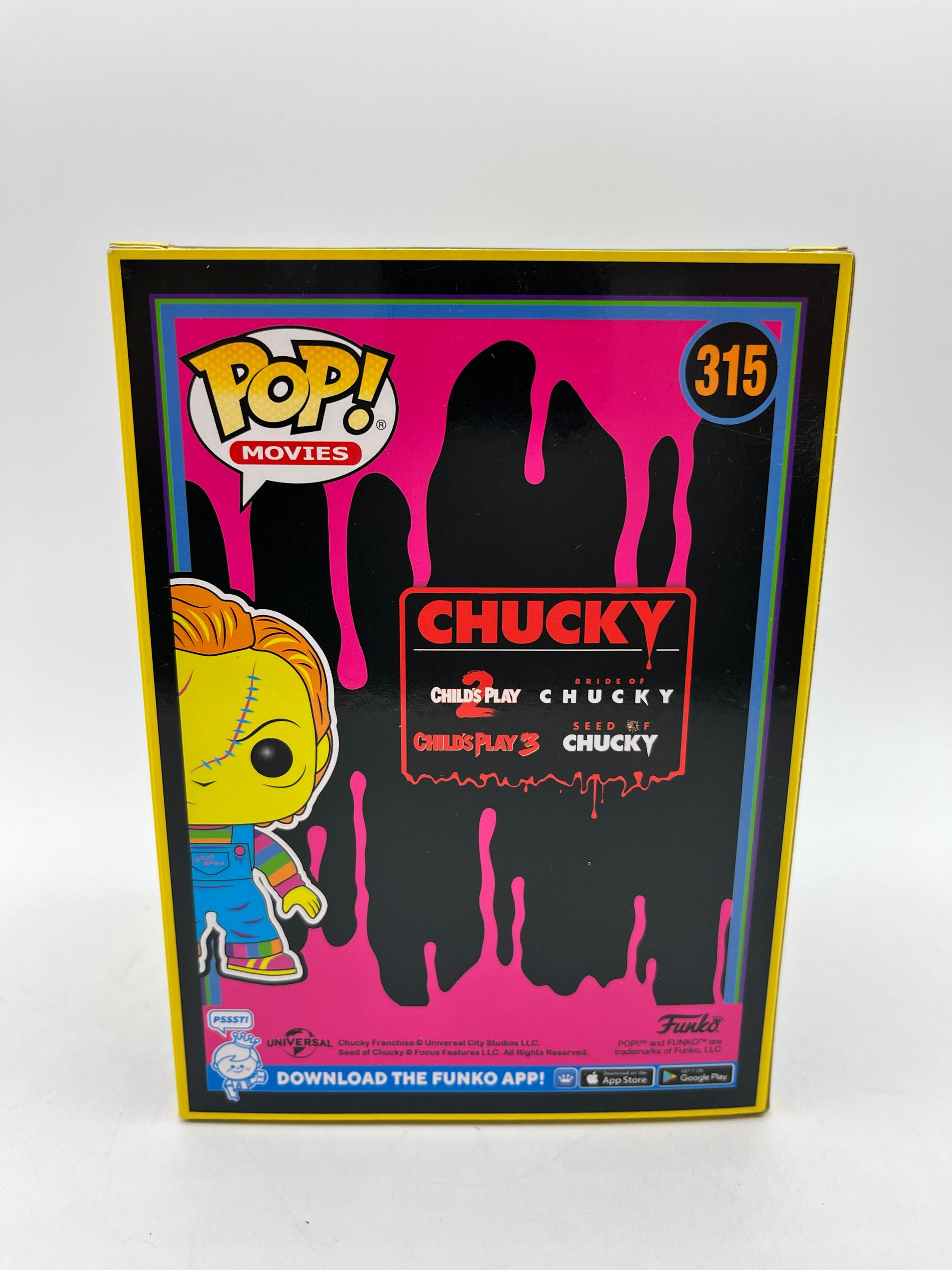 Funko POP! Movies Bride Of Chucky - Chucky #315 - Special Black Light Edition FRENLY BRICKS - Open 7 Days