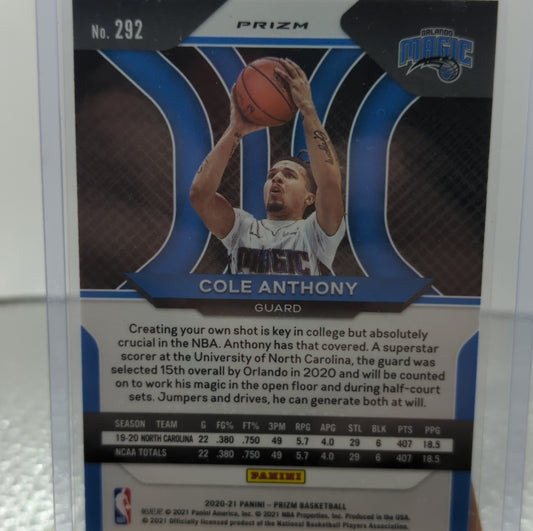 2020-21 Prizm Cole Anthony Rookie Blue Wave Prizms #292 RC Orlando Magic FRENLY BRICKS