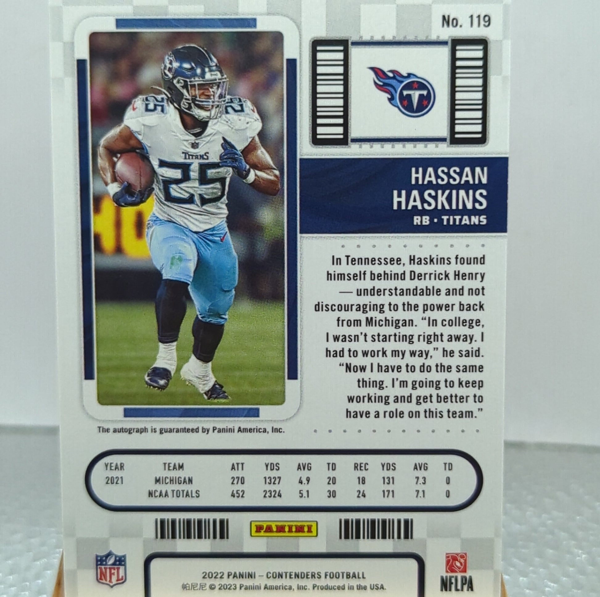 2022 Zenith Hassan Haskins Green Contenders Preview Rookie Ticket Auto 11/23 FRENLY BRICKS