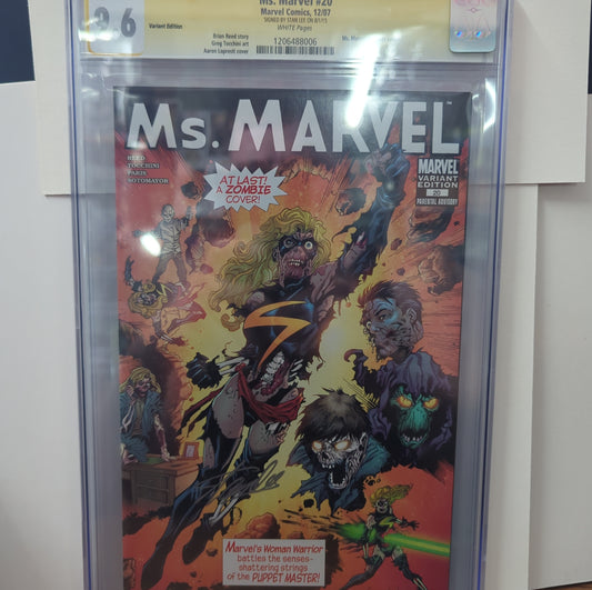 Ms. Marvel #20 Zombie Variant Marvel Comics GRADED CGC 9.6 signed by Stan Lee Authentic Signature Autograph FRENLY BRICKS - Open 7 Days