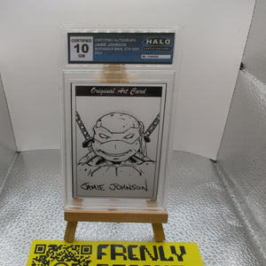 CERTIFIED AUTOGRAPH JAMIE JOHNSON LEONARDO GRADED GEM MINT 10 Original Art Card TMNT Ninja Turtles FRENLY BRICKS - Open 7 Days