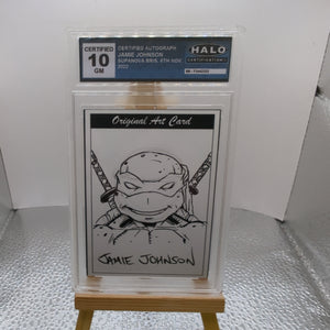 CERTIFIED AUTOGRAPH JAMIE JOHNSON LEONARDO GRADED GEM MINT 10 Original Art Card TMNT Ninja Turtles FRENLY BRICKS - Open 7 Days